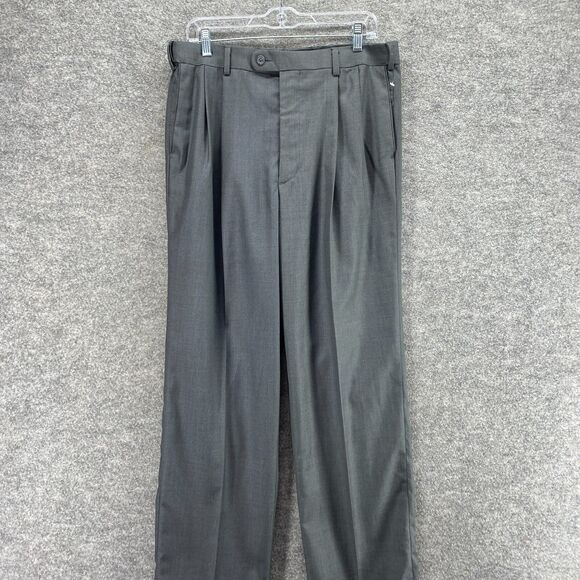 Giorgio DePaoli Dress Pants Men 34*30 Gray High Rise Pleated Straight Cuffed - Picture 3 of 10
